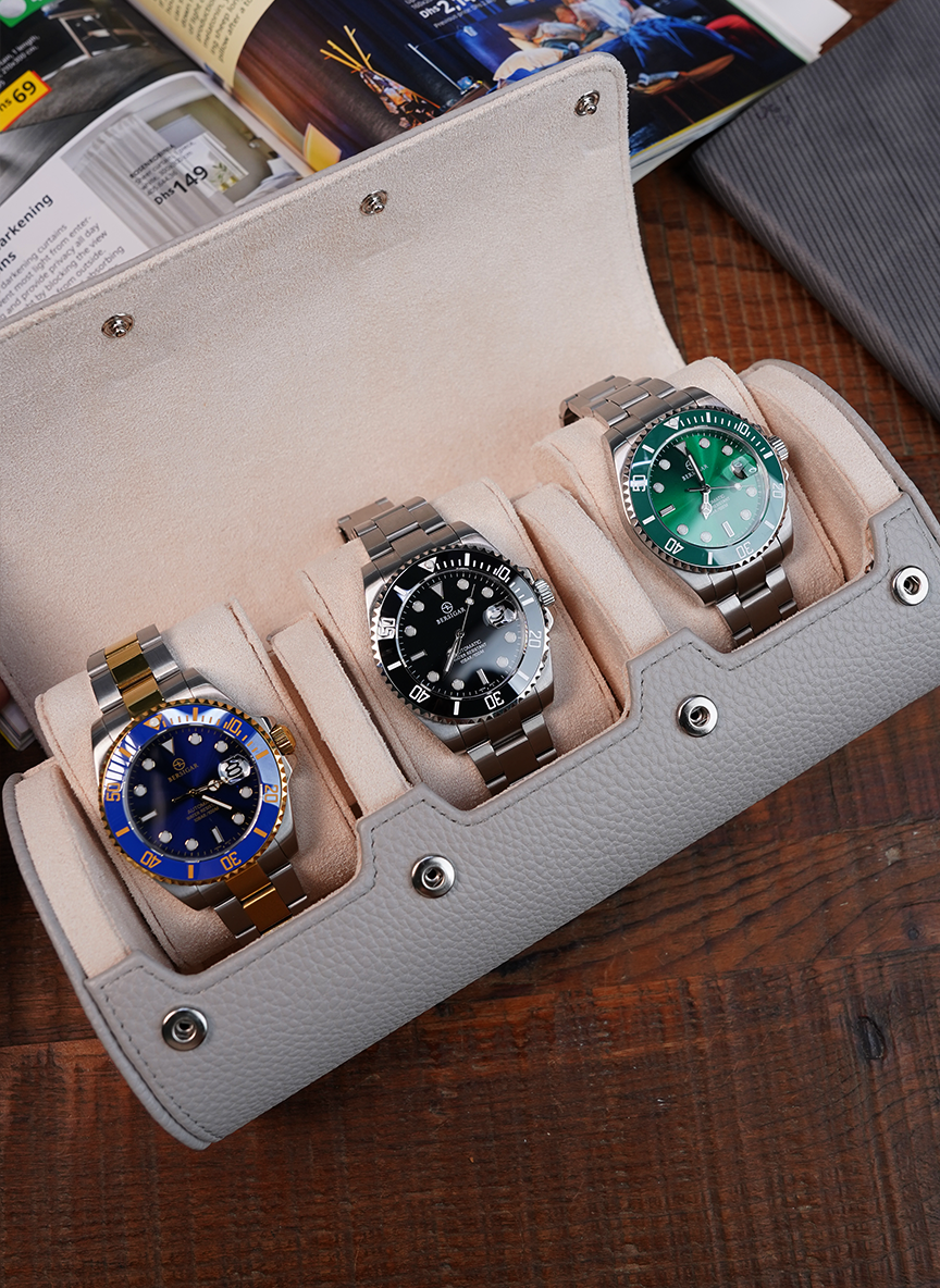 Grey Watch Roll – Three Watches
