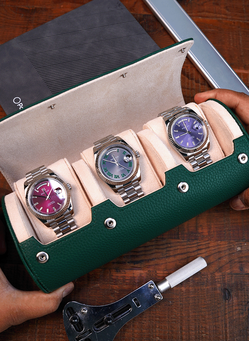 Green Watch Roll – Three Watches
