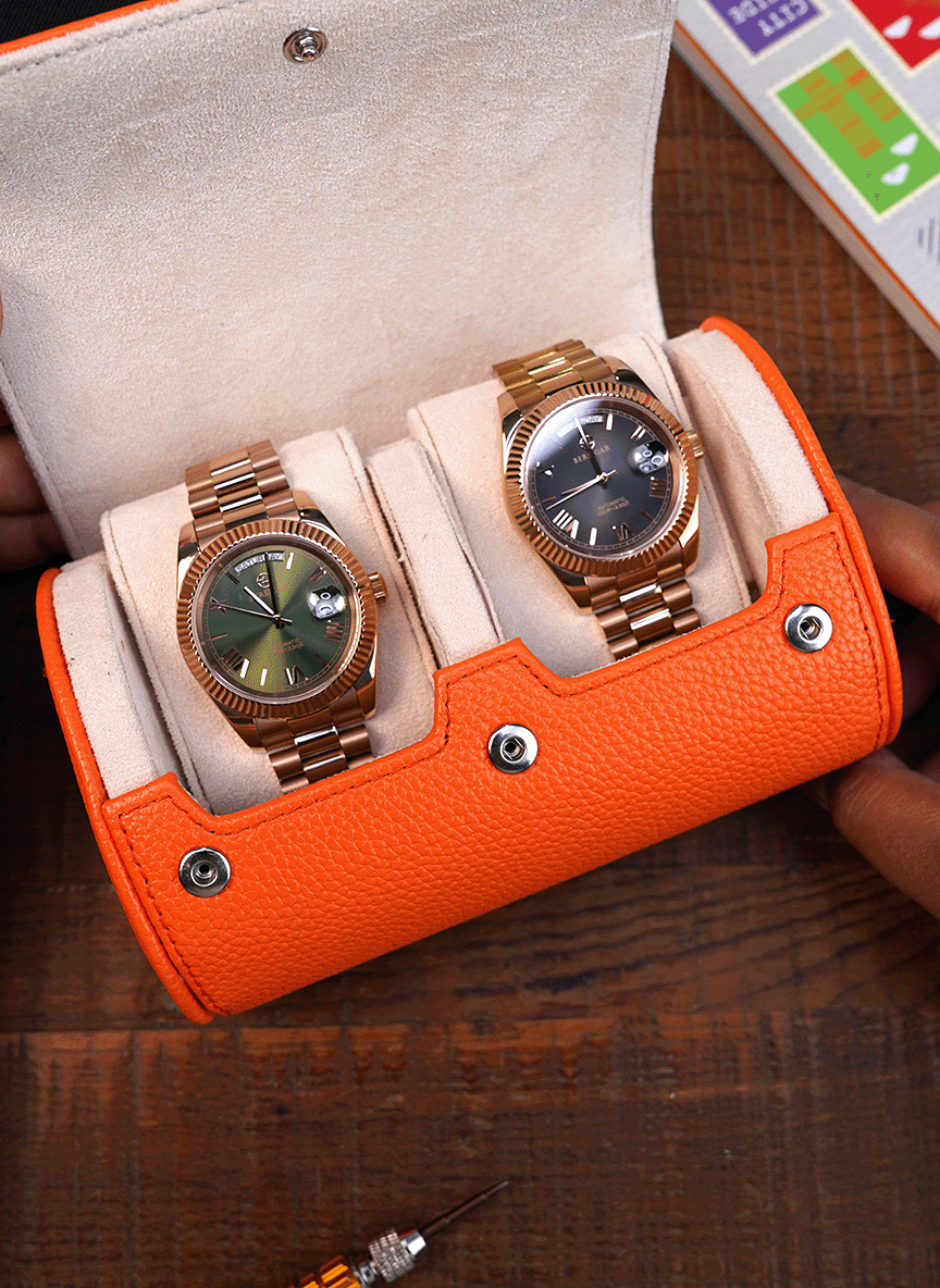 Orange Watch Roll - Two Watches