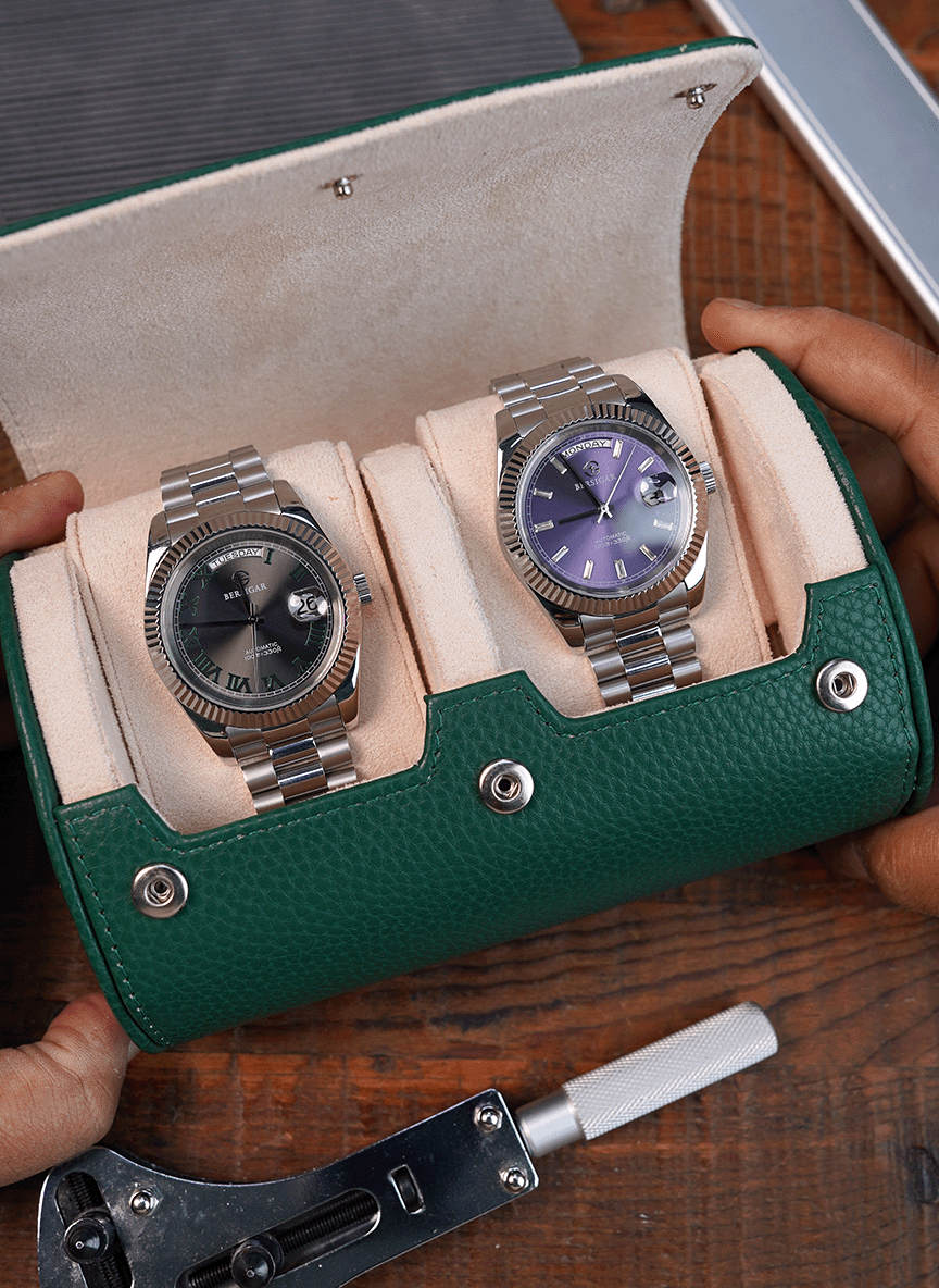 Green Watch Roll – Two Watches