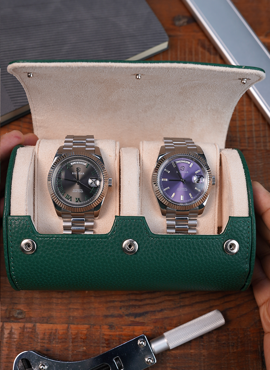 Green Watch Roll – Two Watches