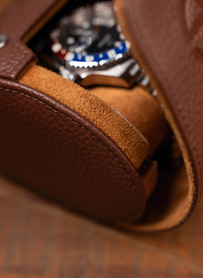 Brown Watch Roll – Two Watches
