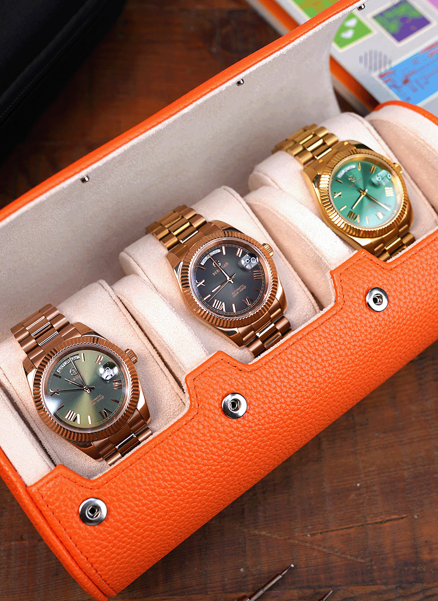 Orange Watch Roll – Three Watches