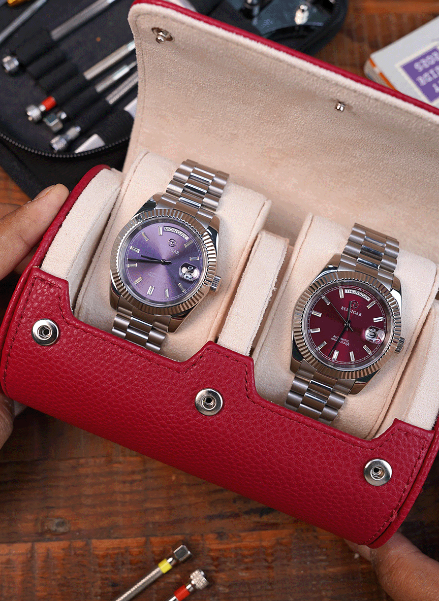 Red Watch Roll – Two Watches